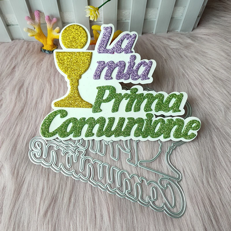 Nowa włoska fraza Moja pierwsza komunia Metalowa matryca do wycinania dekoracji albumu wytłoczony album fotograficzny dekoracja tworzenie kart