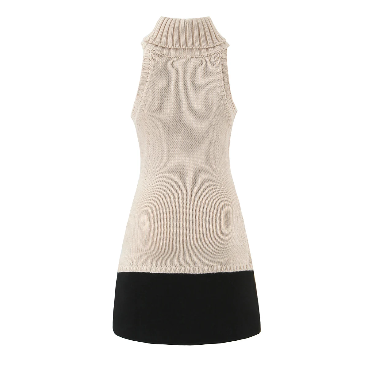 2025 Sexy High Collar Sleeveless Knitted Sweater Dress Women Contrast Color Hem Package Hips Short Tank Dresses Skinny Robe