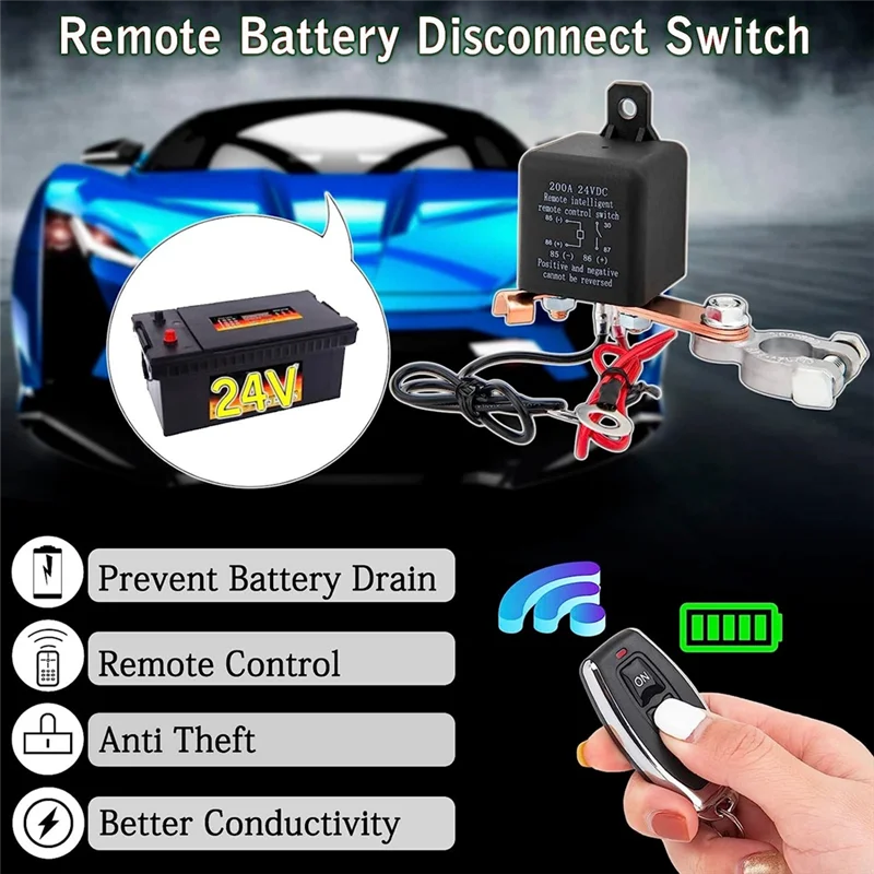 Remote Battery Disconnect Switch, Remote Switch for Truck Car Switch Anti Theft, 24V 200A Remote Control Battery Switch