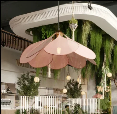 Art Flower Pendant Light Fabric Chandelier Dining Room Bedroom Ceiling Pendant Lamp Cafe Bar Indoor Lighting Petal Pendant Light image 4