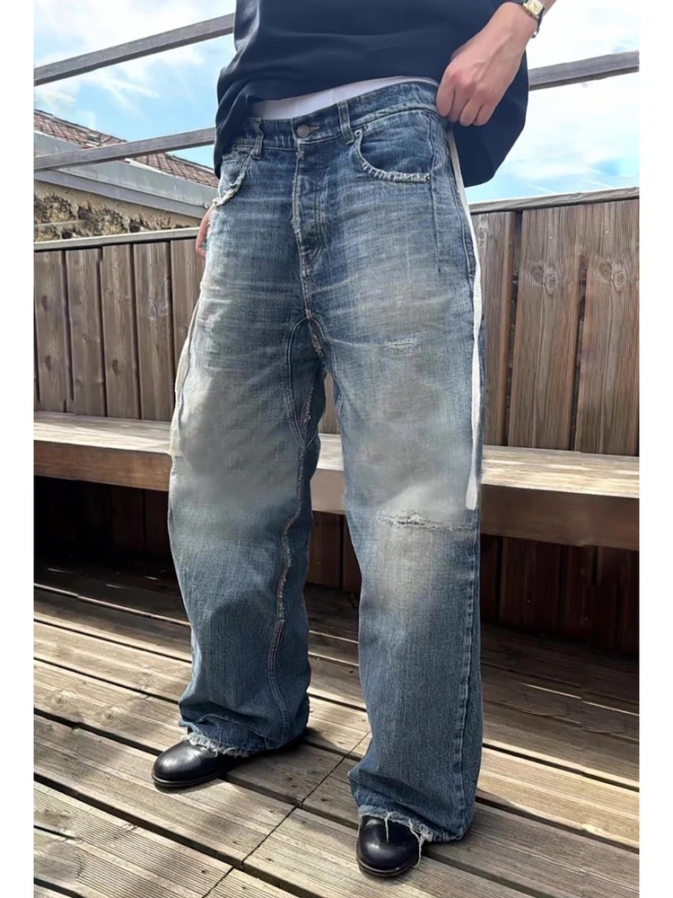 

Мужские рваные джинсы No Faith Studios, повседневные, свободные, с широкими штанинами, винтажные, из хлопка, с дизайном на шнурке, молодежный стиль