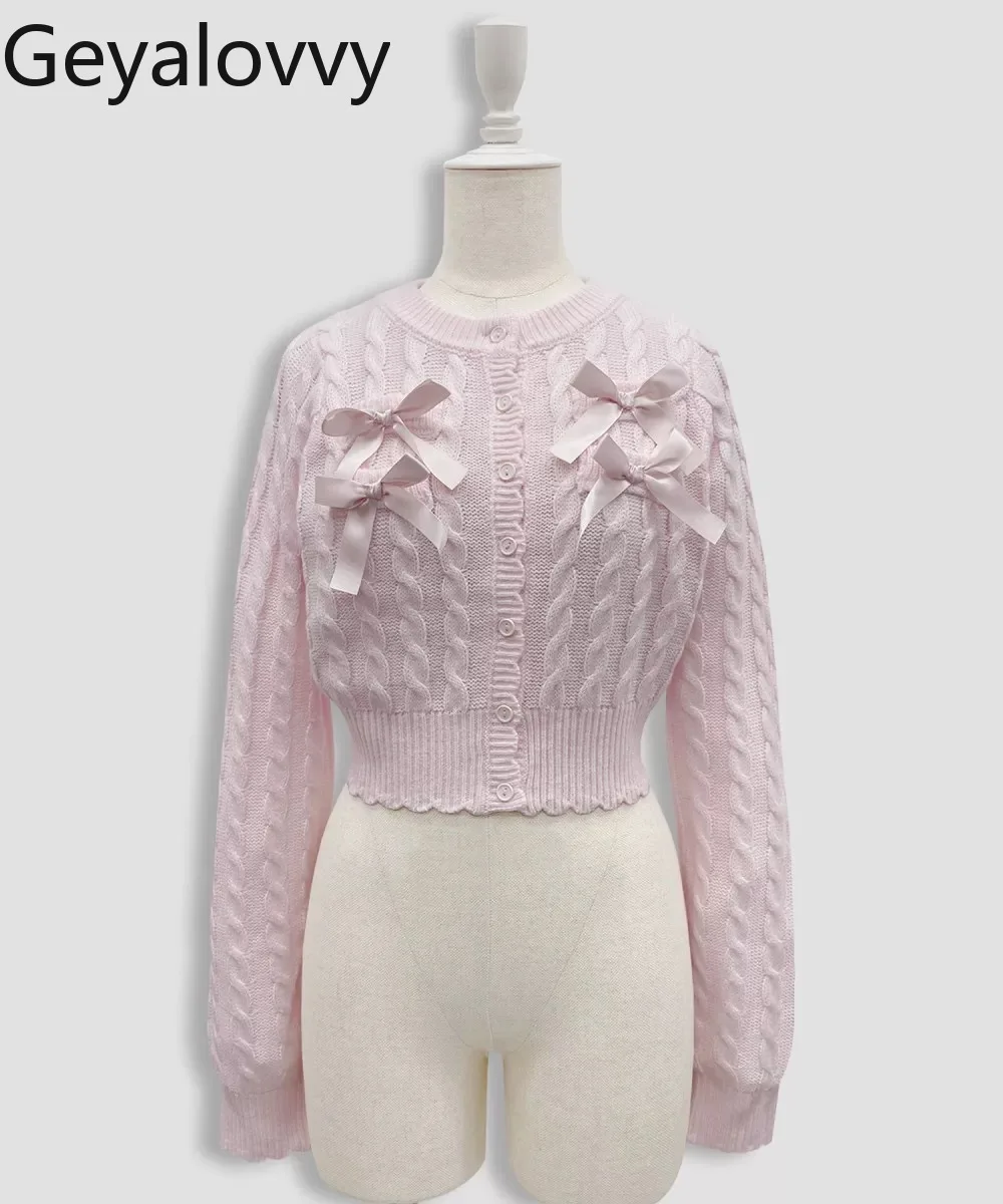 Süße Mädchen Bowknot Twisted Muster Gestrickte Bowknot Kurze Strickjacke Herbst Neue Vielseitige Rundhals Langarm Pullover Jacke