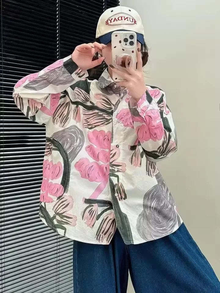 

Pop Pop Summer Cotton Harajuku Fashion Oversized Shirt For Women Japan Style Pink Blouses Casual Tops& Blouse Hawaiian Shirt