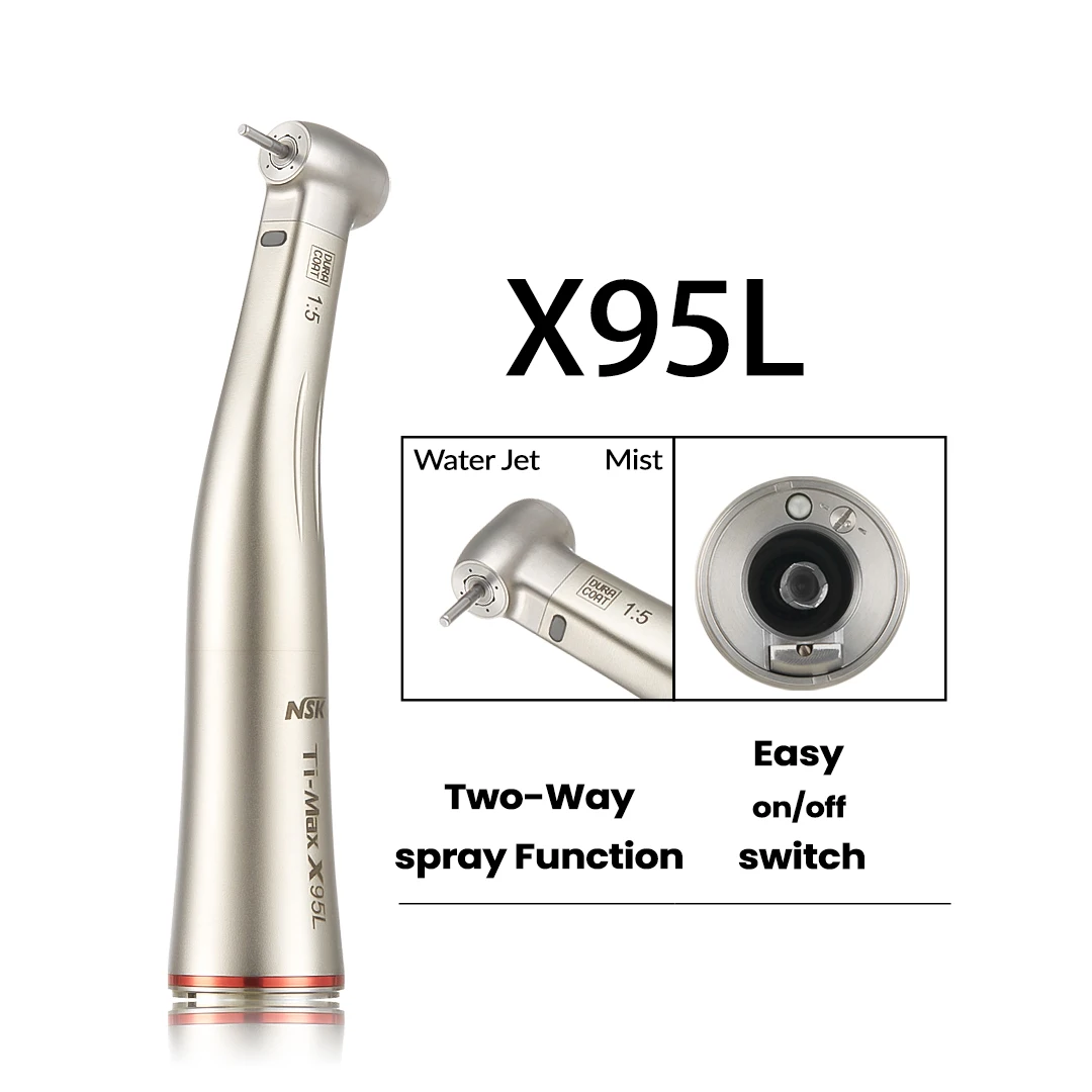 

NSK Push Button 1:5 Dental Contra Angle Handpiece Increase Speed Handpiece Mini Head Ti Max X95L Inner Water Spray Red Ring