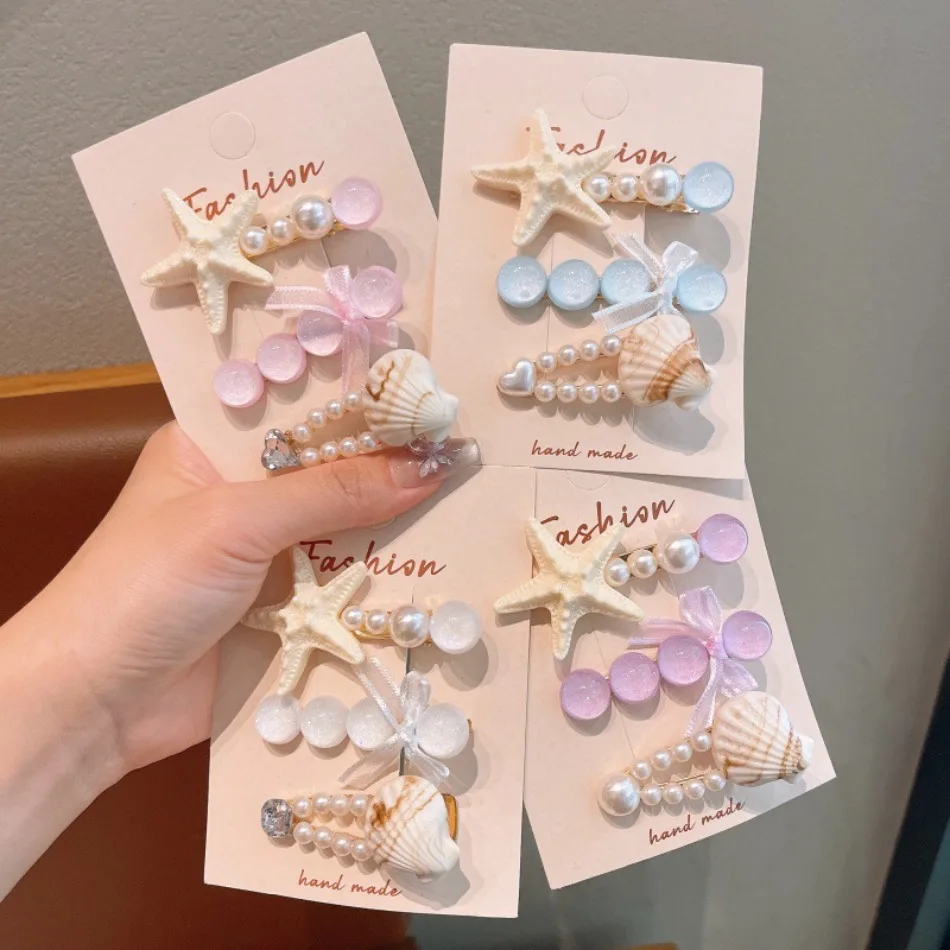 

Toddler Mermaid Ocean Hairpin Shell Starfish Headdress Cute Bangs Girl Hair Ornament Korean Pearl Girl Side Clip Hairpin ZX07