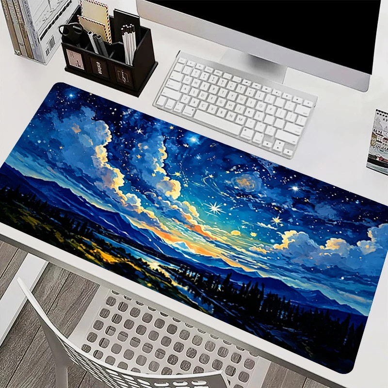Large Mouse Pad Notebook Gamer Keyboard Mousepad Anime Starry Sky Flower Sea Computer Desk Mat Gaming