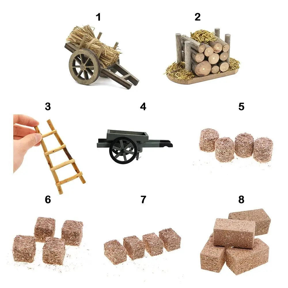 

High Quality 1:12 Scale Dollhouse Firewood Pile Multistyles Mini Cart Scene Model Miniatures Straw Stack Fairy Garden Decor