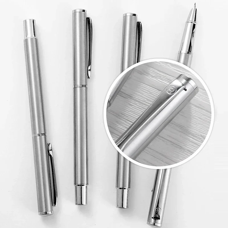 Fashion Silver Fountain Pen 0.8/1.3mm Curved Nib Student Calligraphy Practice Pen Business Signature School Writing Tools Supply