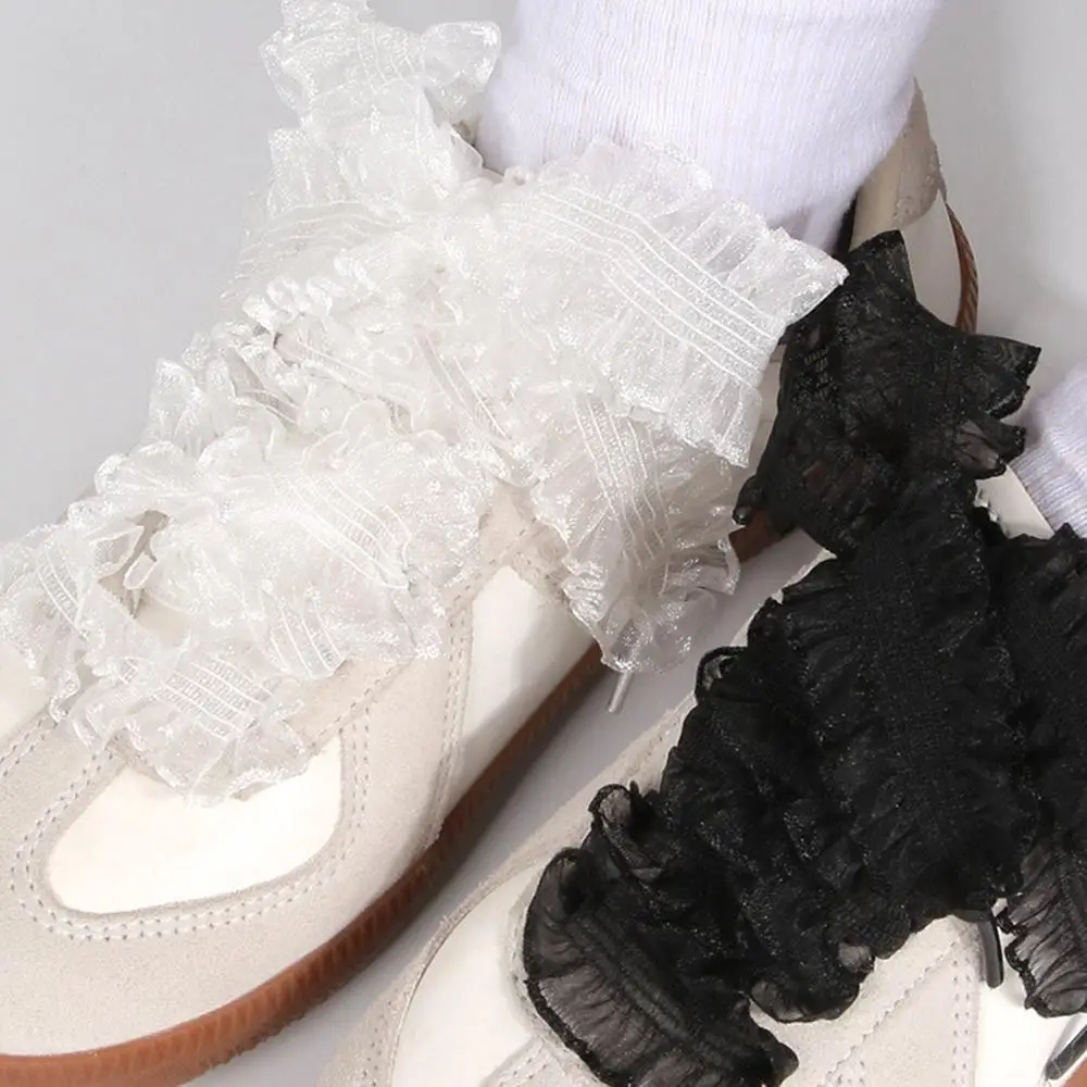 Fashion With Ruffled Trim Laces Shoelaces with Wooden Ear Edge Black/White Shoes Laces DIY DE Training Shoes Laces Men Women
