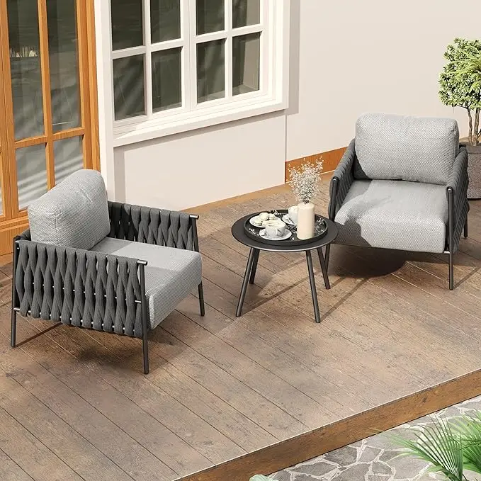 

3-piece Patio Furniture Set | Armchairs & Coffee Table | Outdoor Furniture With Cushions | Deep Seating Modern Conversation