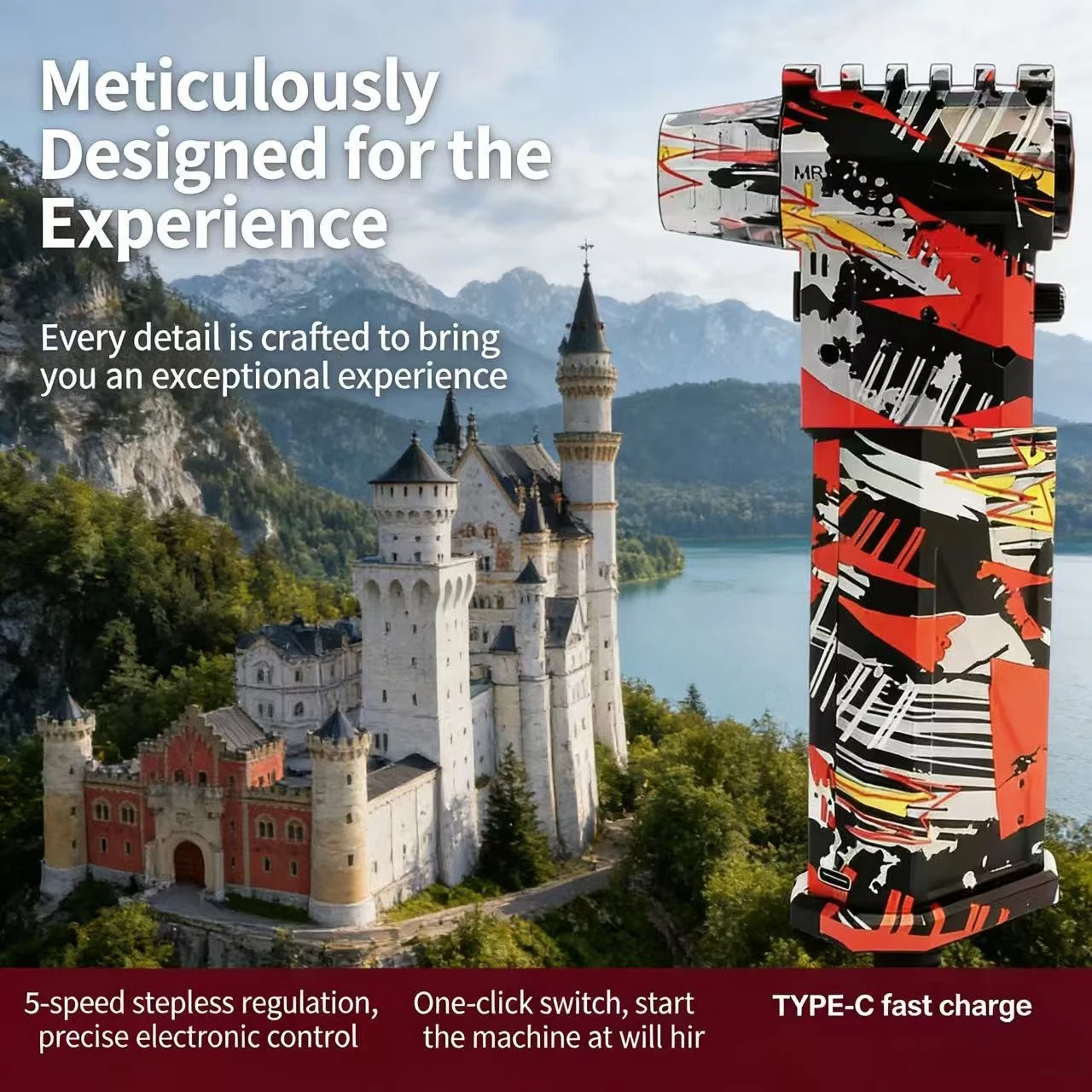 

L3 Silver-Black-Red Brushless Vacuum Fan, 550000 High RPM, 75m/s Strong Wind Speed,Turbo Jet Hair Dryer+Car Wash Gun + Snow