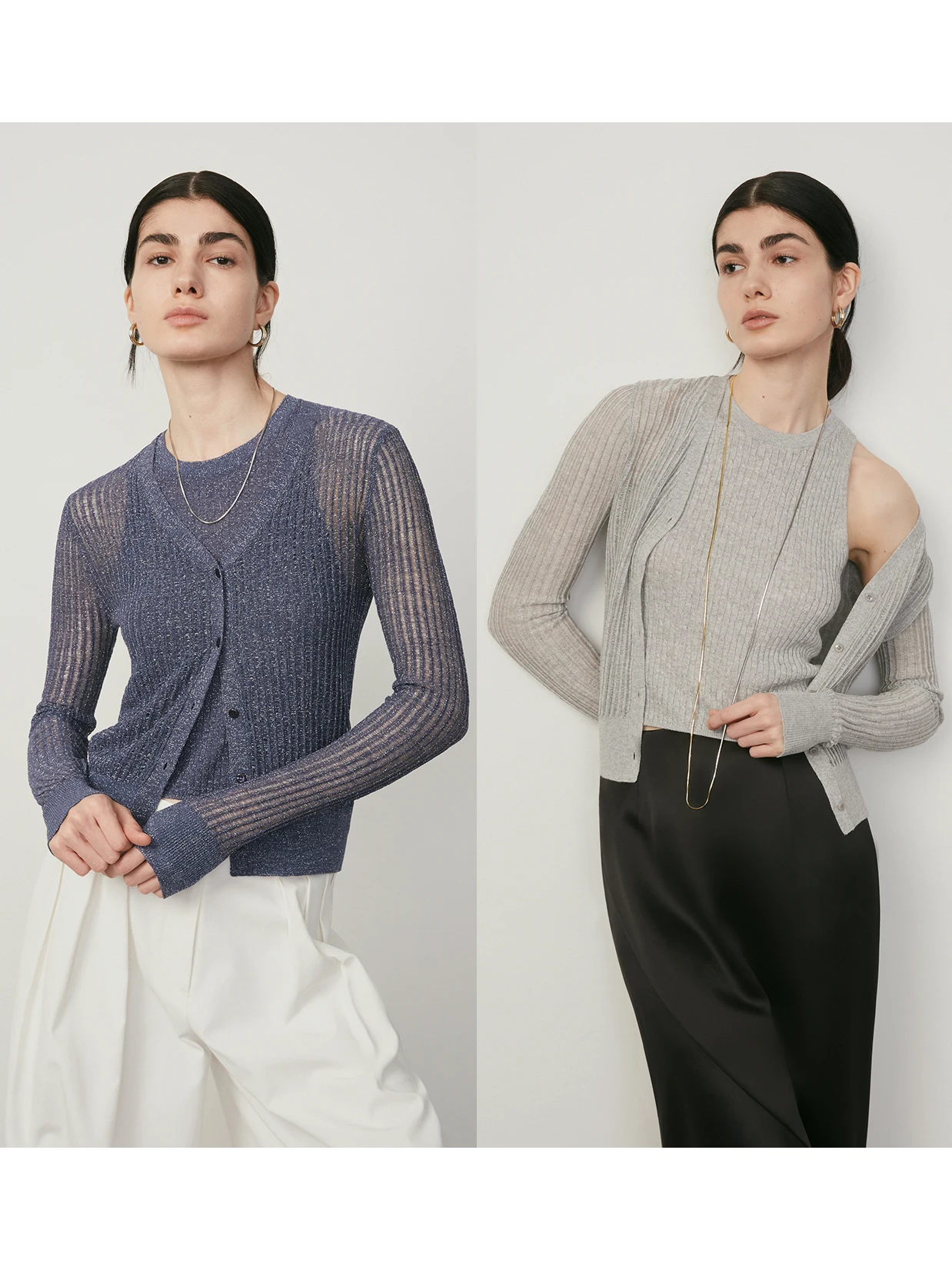 

Ограниченная серия Chao Легкий сухой вязаный жилет Кардиган Серебристый Золотой Tead Прозрачный свободный крой Дышащий круглый Ne Lon...