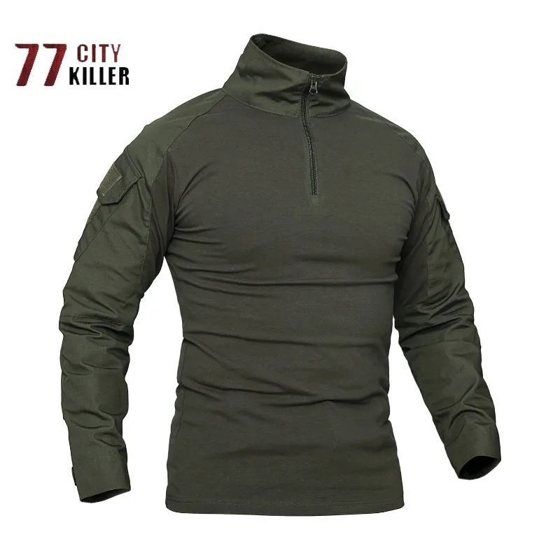 

77City Killer Combat T-Shirt Men Tactical Army T Shirt Camouflage Military Multi-pocket Long Sleeve Hunting T Shirts Size S-4XL