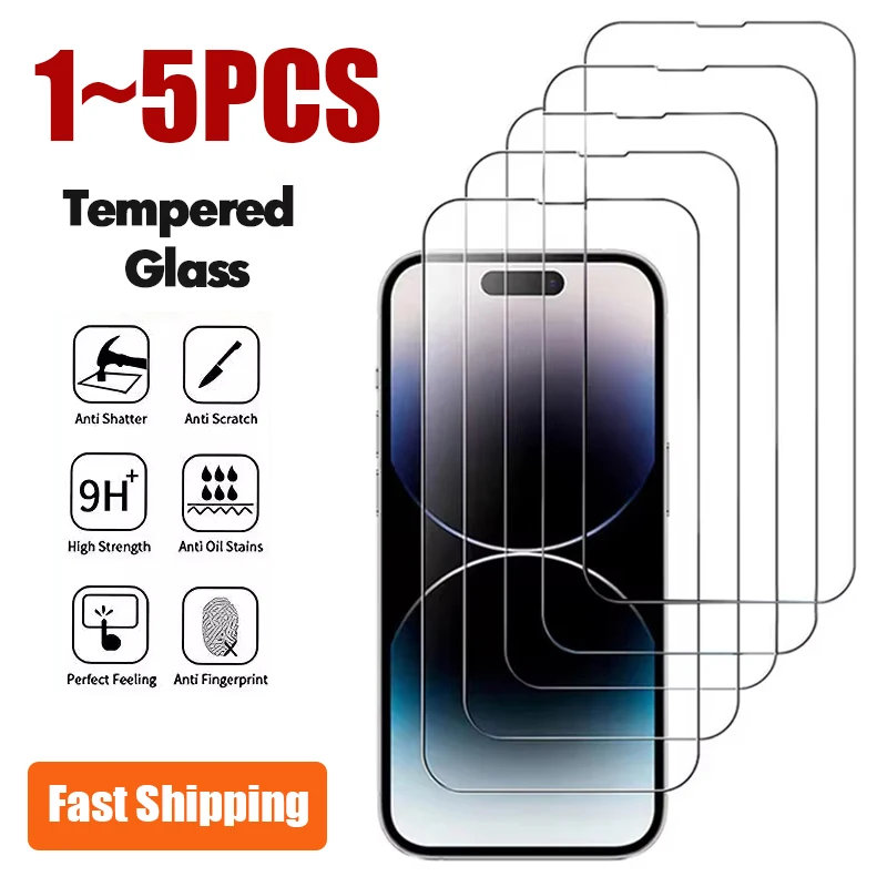 1-5Pcs Tempered Glass for IPhone 16 15 13 12 11 Pro Max Plus Screen Protector for IPhone X XS XR Protective Glass Phone Film