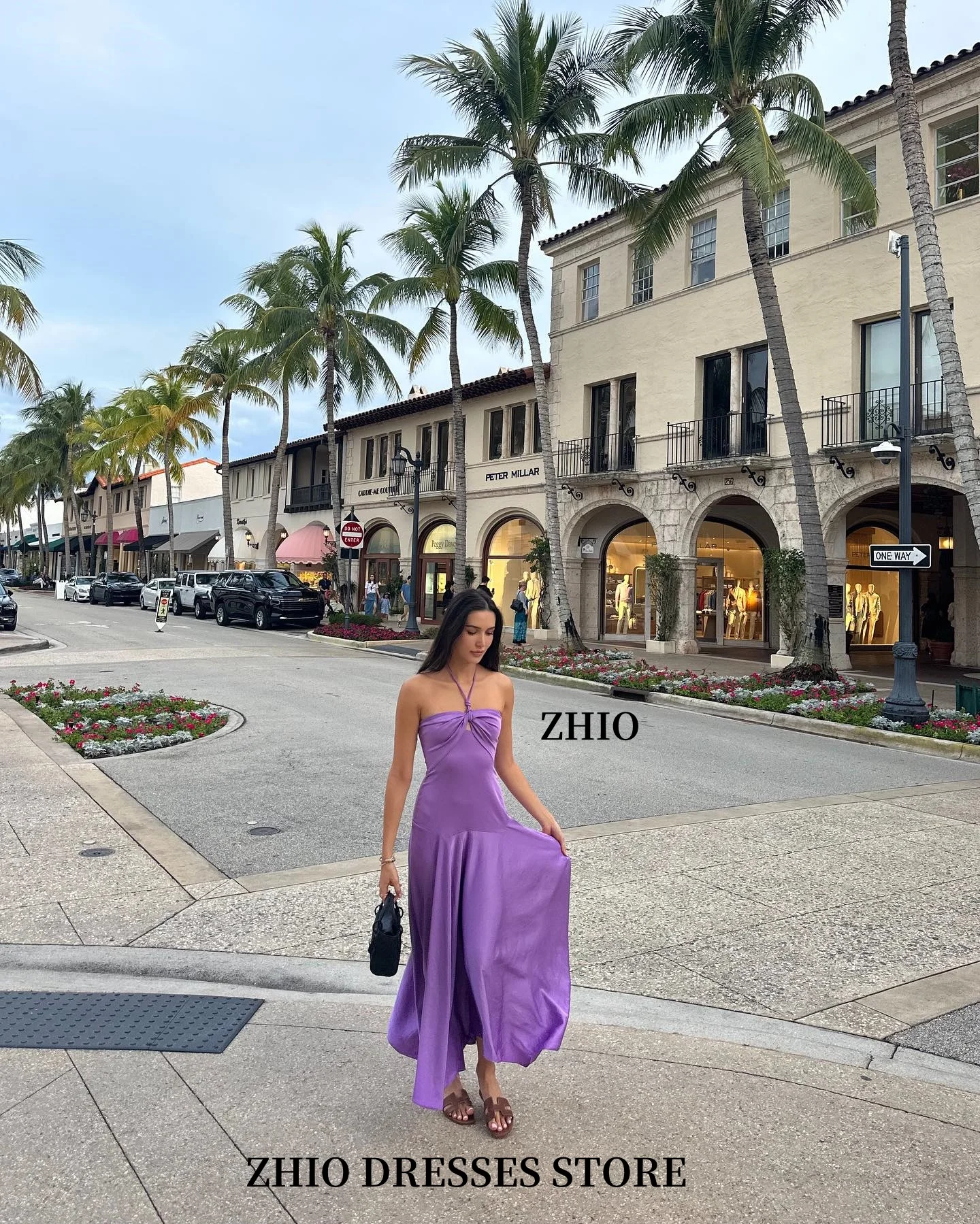 ZHIO セレブロングラベンダー休暇イブニングドレスサテン A ライン恋人プリーツフロアレングスセクシーなバックウエディングドレスカスタマイズ