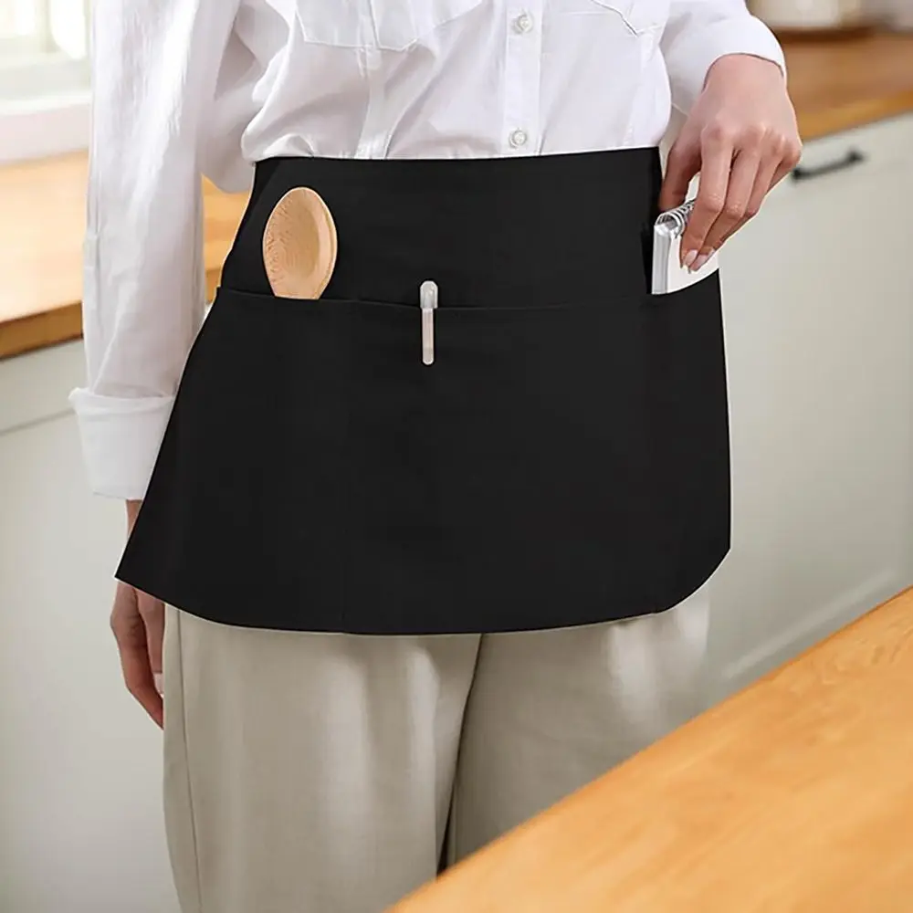 Fashion Unisex Waist Apron 3 Pockets Half Apron Polyester Short Half Waist Apron Waiter Half Waist Apron Short Apron