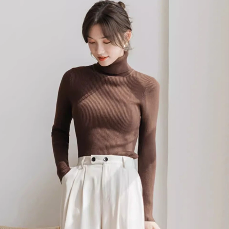 

Осень-зима, водолазка, вязаный свитер, универсальные топы, черно-белые свитера, женский тонкий утепленный пуловер с длинными рукавами