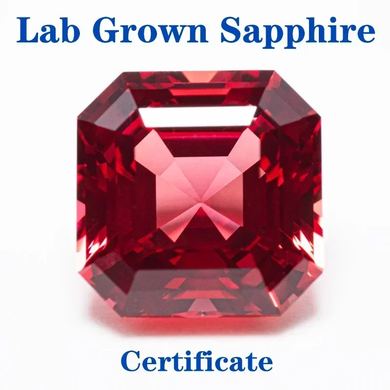 Top Lab Grown Sapphire Sunset Red Color Square Chamfer Cut VVS1 Selectable AGL Certificate Charms DIY Jewelry Making Materials