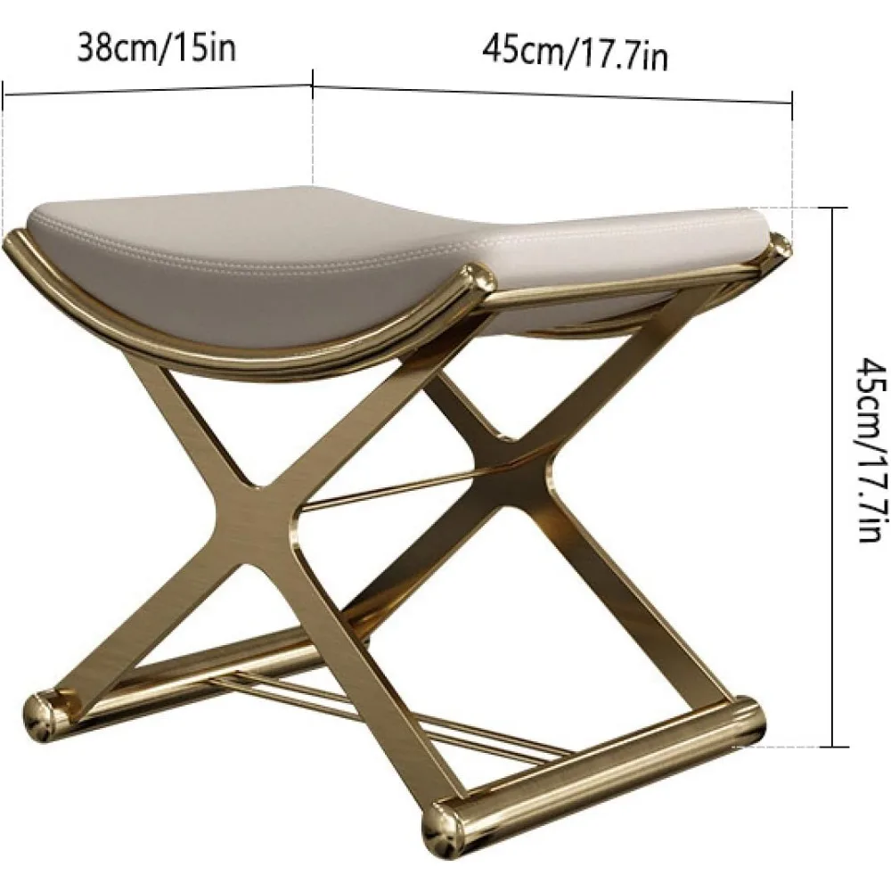 مقعد عثماني جلدي متعدد الأغراض مع أرجل معدنية بإطار X، مقعد مبطن للمكياج ومساحات المعيشة والحمامات #2