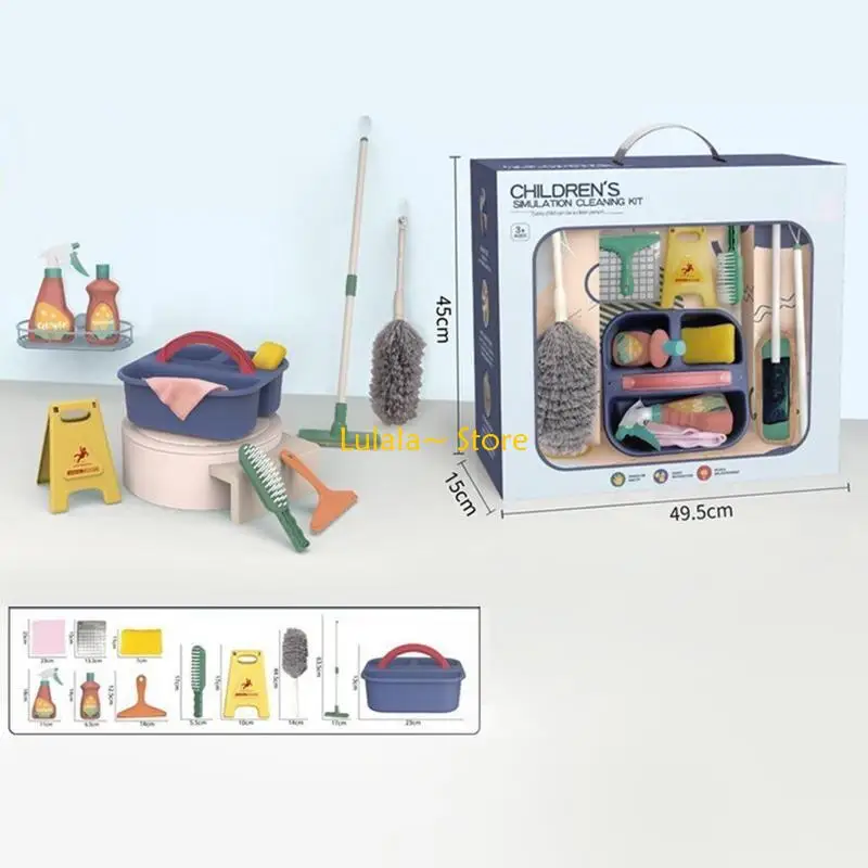 Y4QA Toy Model Cleaning Tools Plastic Realistic Mop Container Box Toy for Toddler3+