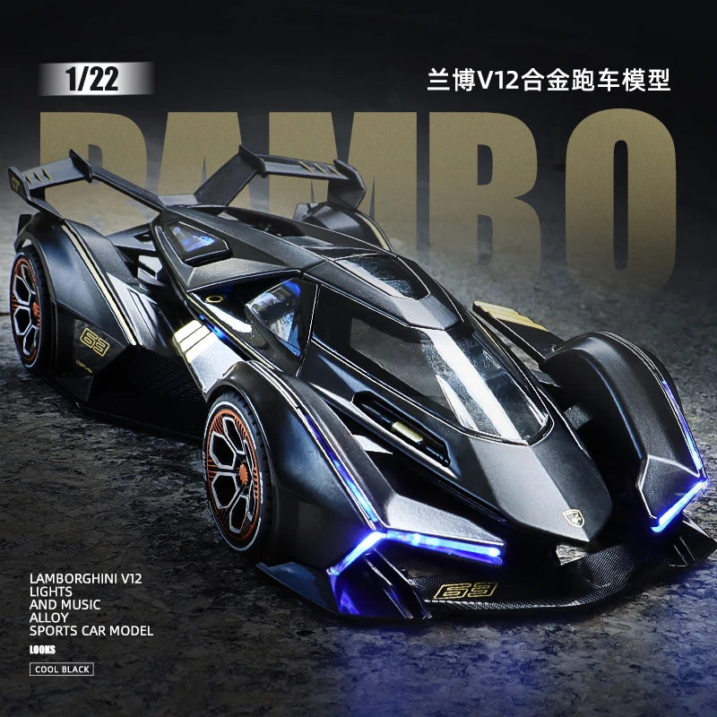 

1:22 V12 GT Alloy Sports Car Model Diecast Metal Simulation Decoration Sound and Light Childrens Toy Car Gifts C103
