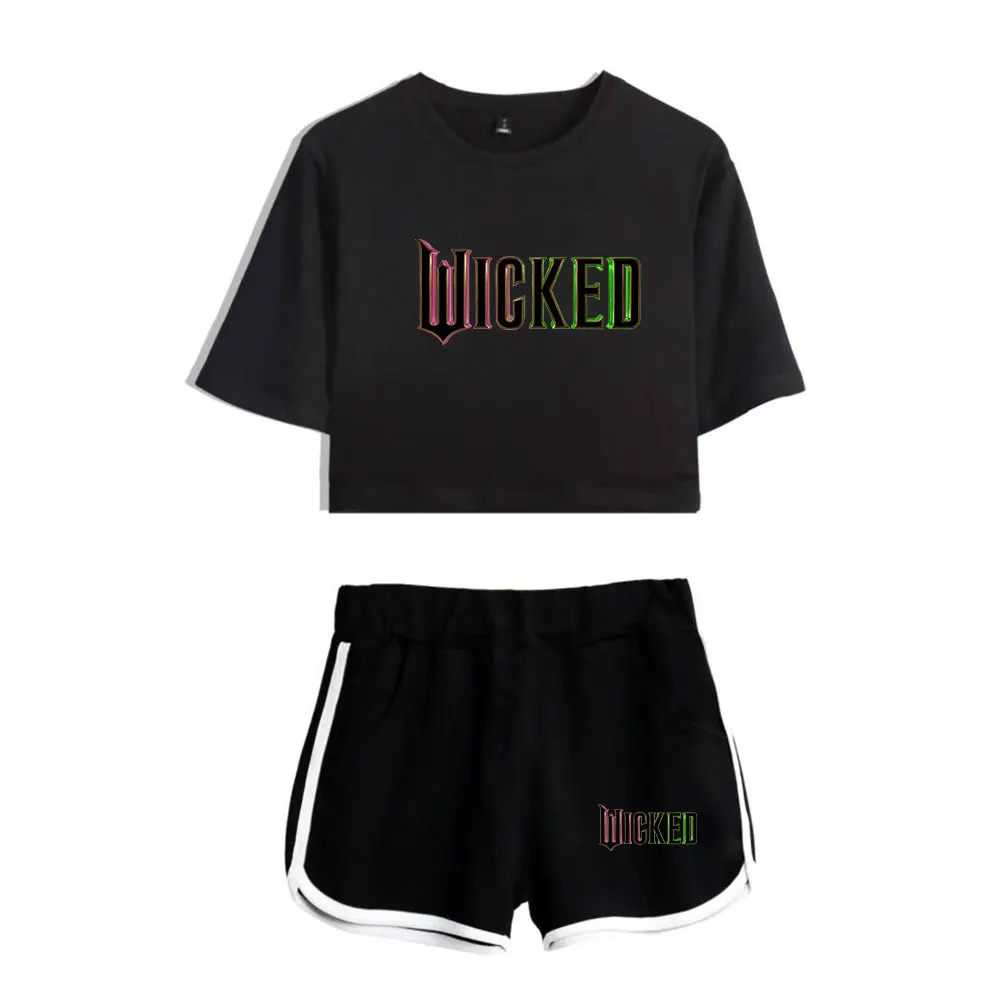 Film WICKED The Musical Merch Sommer Damen Sets Crop Top Shorts Zweiteilige Outfits Casual Damen Trainingsanzug Sportwear Anzug