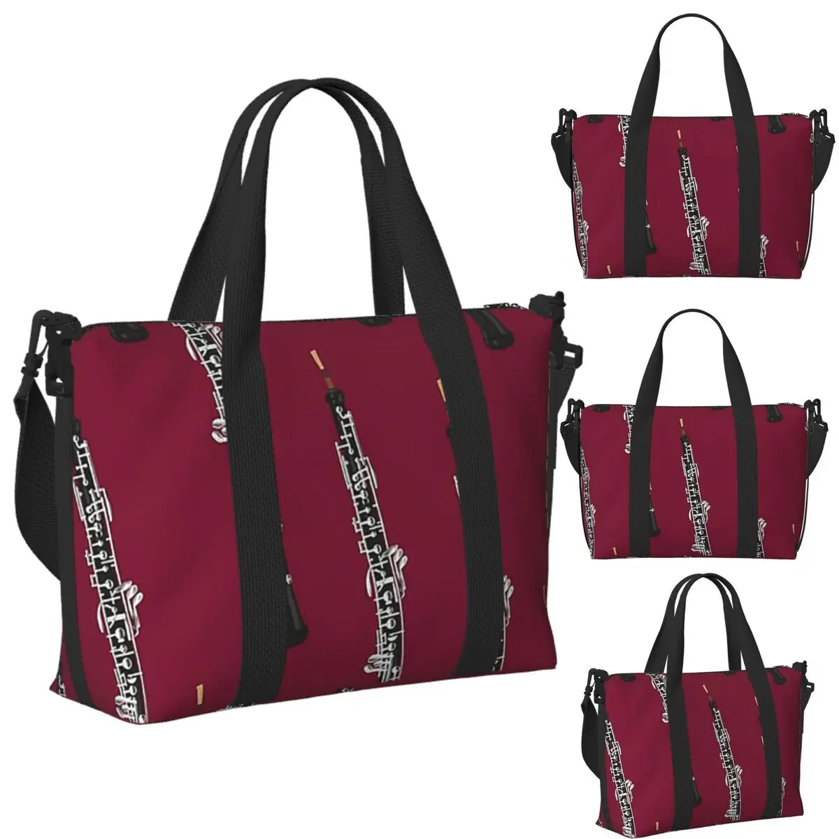 

Custom Oboe On Dark Red Beach Travel Bag Large Capacity Tote Bags for Gym Yoga Women Shopping Duffle Shoulder Bag