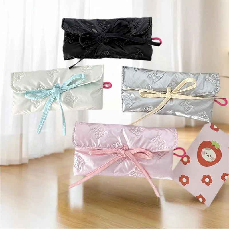 กระเป๋าใส่ดินสอแบบพับได้ทรงโบว์ลูกไม้สไตล์ INS น่ารัก ความจุเยอะ ใช้ได้หลากหลาย ใส่เหรียญ ใส่บัตร ใส่เครื่องเขียน