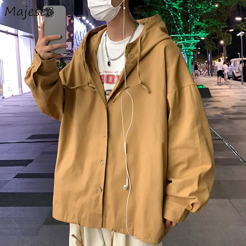 

Jackets Men Hooded Japanese Teens Dynamic Designer Cool College Preppy Stylish Casual Unisex Clothing Baggy All-match Button Up