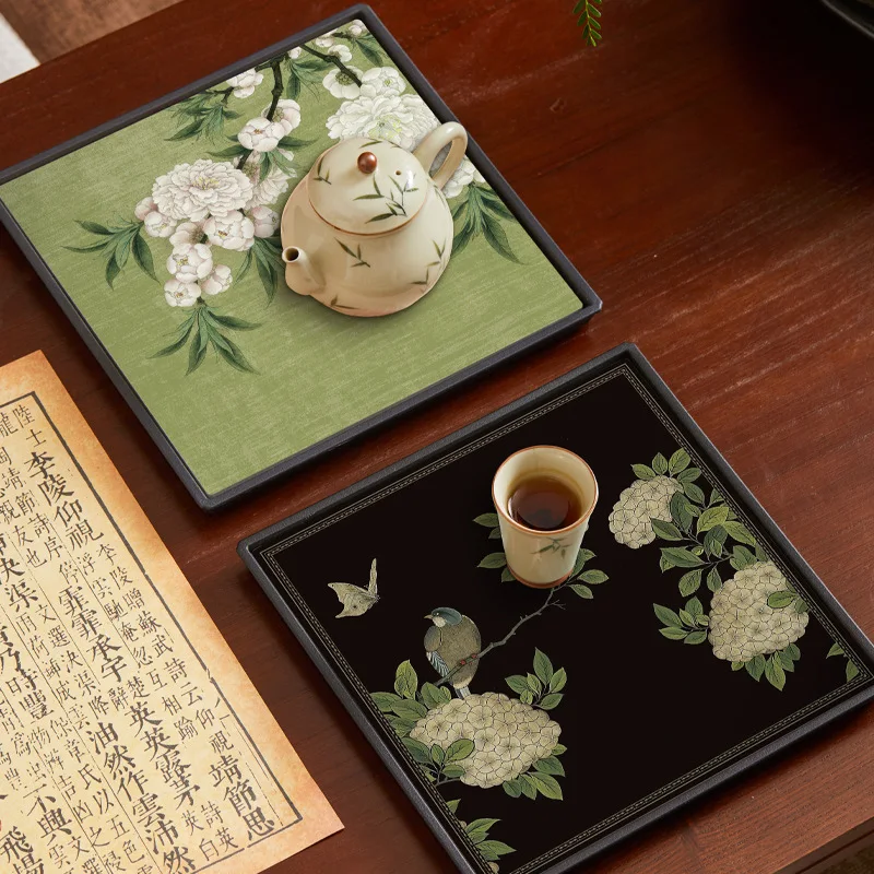New Chinese Style Square Quick Drying Absorbent Ceramic Tea Tray Dry Brew Gongfu Tea Accessory Pot Holder for Home Office Gift