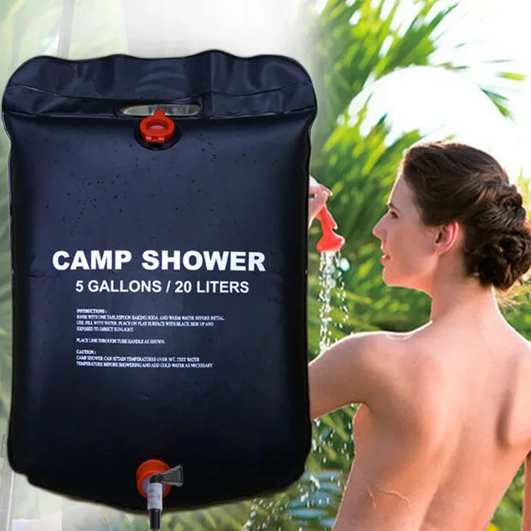Douche solaire portable 20L pour camping et randonnée – Solution de chauffage d'eau extérieure