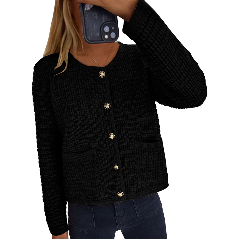 【البيع الساخن!】سترات صوفية نسائية متماسكة موضة الخريف بأكمام طويلة وأزرار سفلية عصرية غير رسمية ملابس شتوية