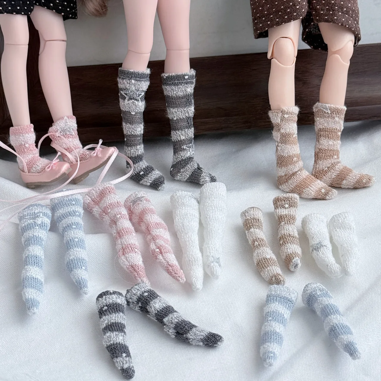 1/6 Blyth Doll Socks Fashion Knitted Striped Star Pattern Long Socks/Versatile Mid-calf Socks For Azone/OB22/OB24 Blyth