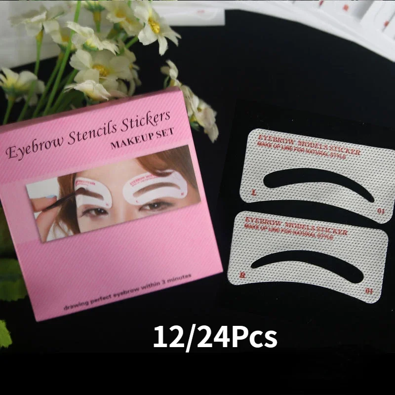 12-24Pcs Disposable Tattoo Eyebrow Ruler Sticker Shape Tool Non-woven Fabric Eye Make Up Stencil Guide Measure Stencils Template