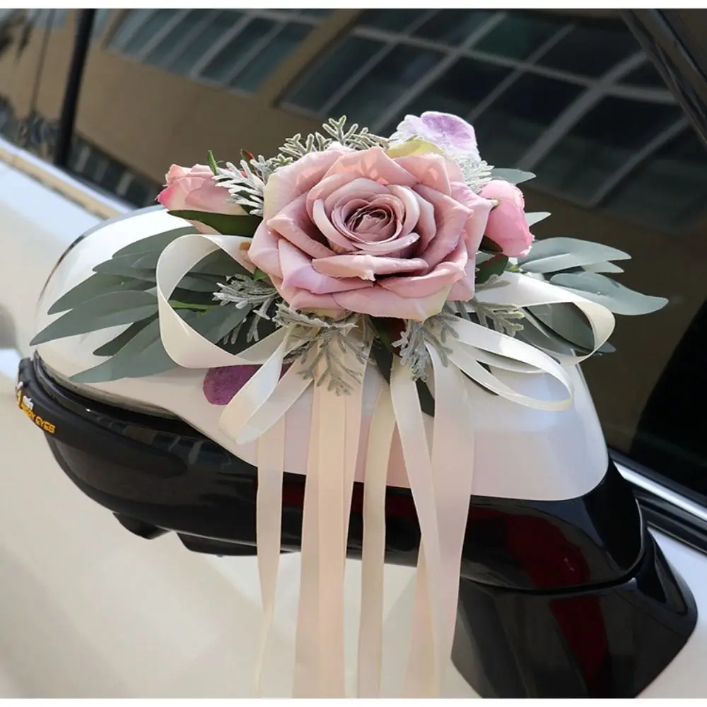 Romantische Hochzeit Auto Blumenband Braut Hochzeit Schleife Dekoration Blume Auto Türgriff Spiegel Blumen Zeremonie Party Dekor