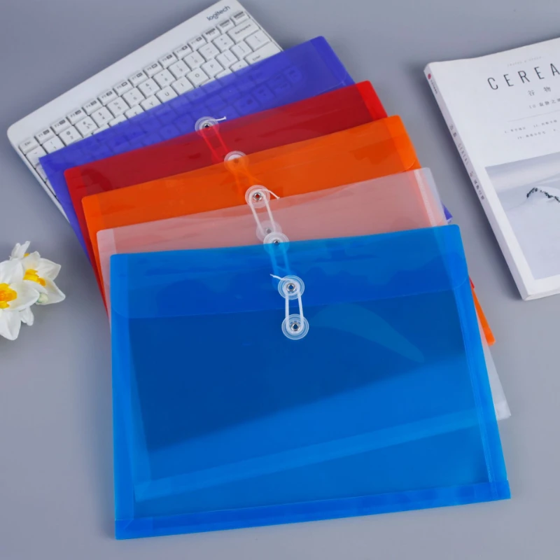 12 Pcs/set A4 Thickened Transparent File Bag with Rope Wrapped Office Business Bag Holder Student Test Paper Storage Bags