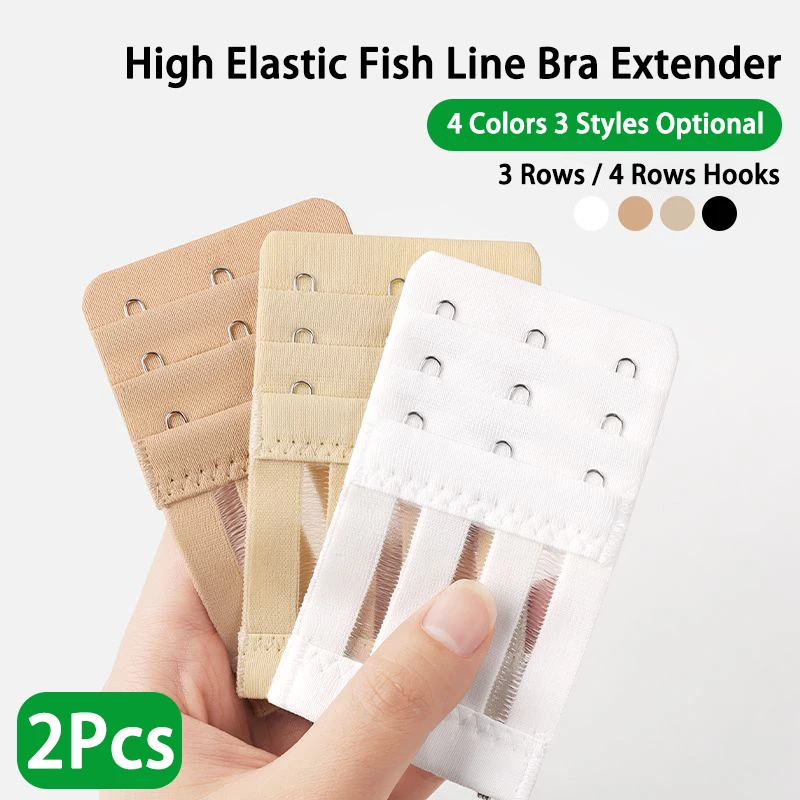 【2-Pack】Fishbone Bra Extender with Four Rows of Hooks, Elastic and Breathable, Three-Row Three-Hook Extension Hook, Four-Hook Bra Hook, Four-Hook Bra Clasp
