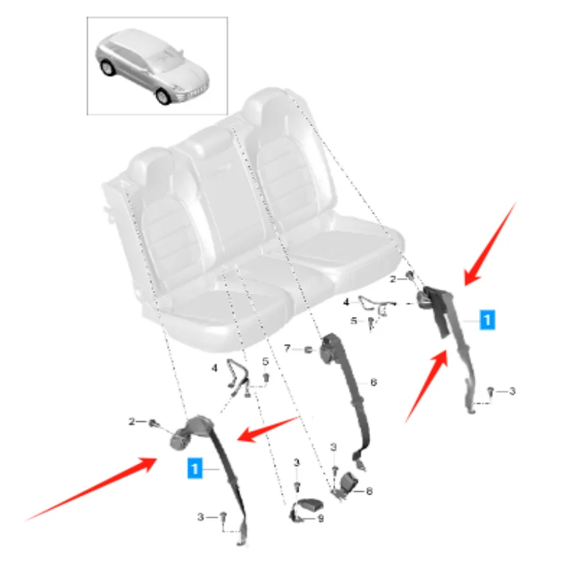 Three-point safety belt (Carrera Red) For Porsche Macan 95B 2014-2027 95B857805BOA5