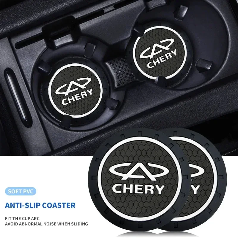 2Pcs Car Coaster Water Cup Holder Badge Mat Interior Accessories for Chery Tiggo 7 4 2 8 3 Pro 5x 5 T11 E3 Arrizo Fulwin Amulet