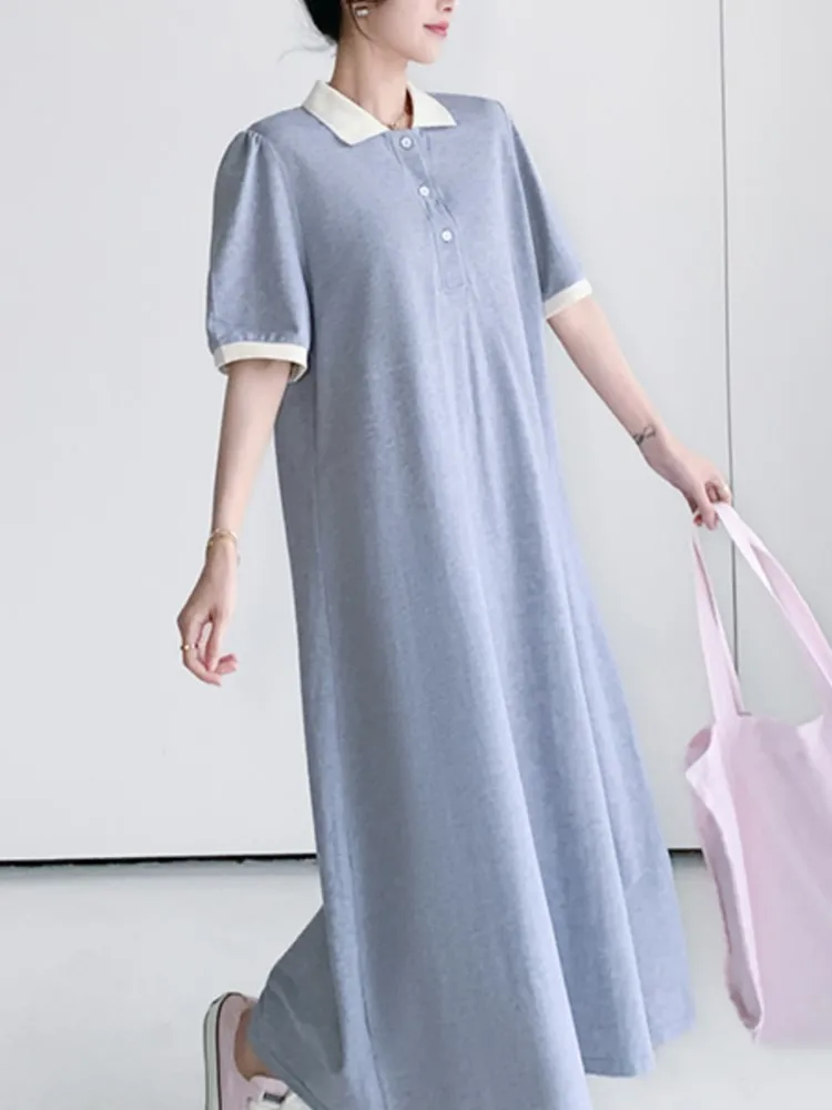 Summer Plus Size Shirt Dress Women Korean Edition Loose Solid POLO Neck Short Sleeve Ladies A-line Dresses Vestidos