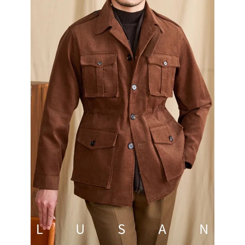

Mr. Lu San Autumn Winter Retro Hunting Corduroy Jacket Men's Commuter Pure Cotton Multi-Pocket Workwear Trendy Jacket