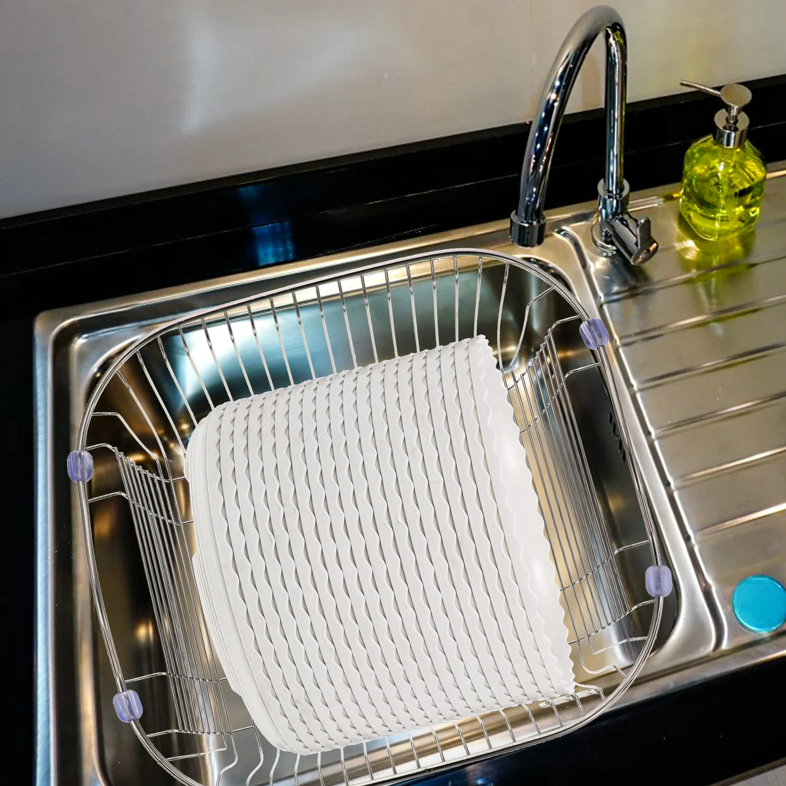 

Stainless Steel Dish Rack Drain Basket for Kitchen Sink Drying Colander Hollow Design Durability Countertop Space Saver Kitchen