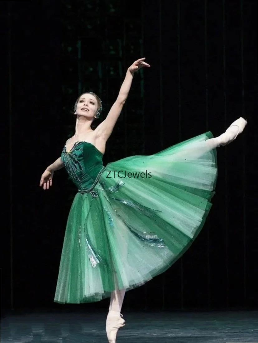 Vestido de Ballet Verde Terciopelo Swan Lake, Leotardo Largo de Bailarina para Niñas y Mujeres, Disfraz para Representaciones
