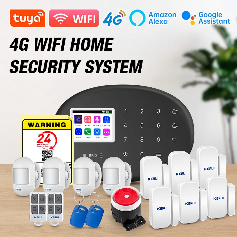 KERUI WIFI GSM 4G Home Alarm System Wireless Burglar Alarm Tuya Smart Life APP Security Protection 433mhz Sensors Alexa W204