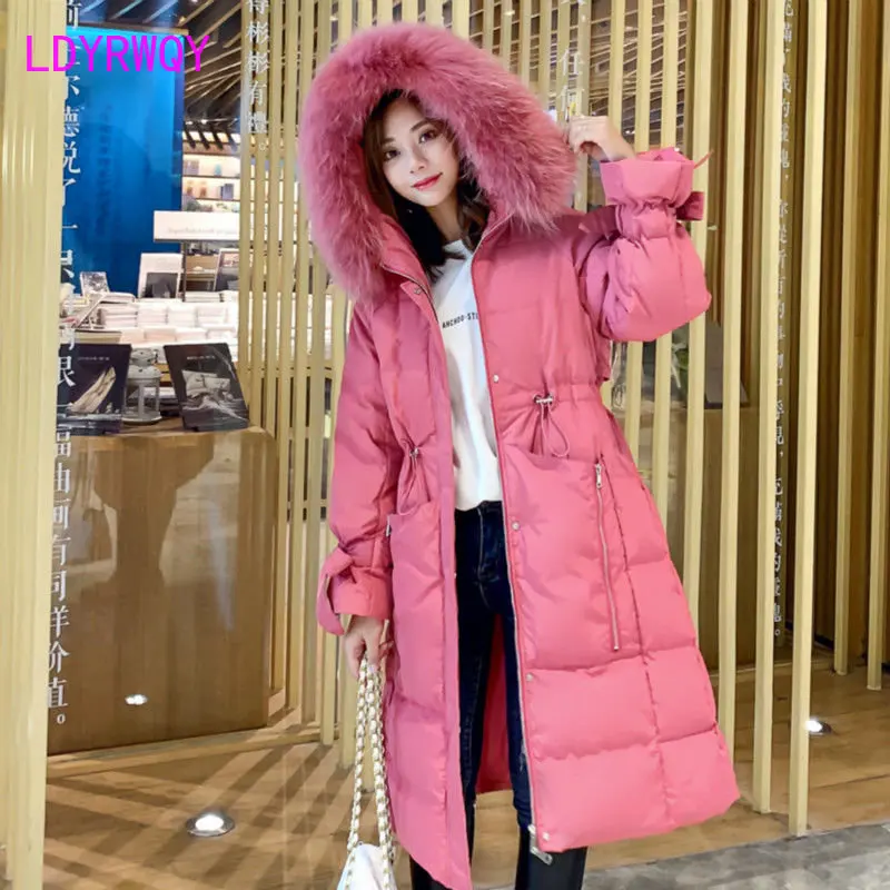 2022 new cotton dress women's medium long over knee large fur collar loose thickened Korean coat