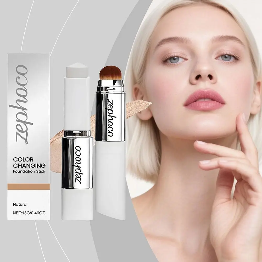 2-in-1 Kleurveranderende Foundation Make-up Stick Dubbele kop Concealer Stick Met Borstel Verhelderende Matt Light Foundation Make-up