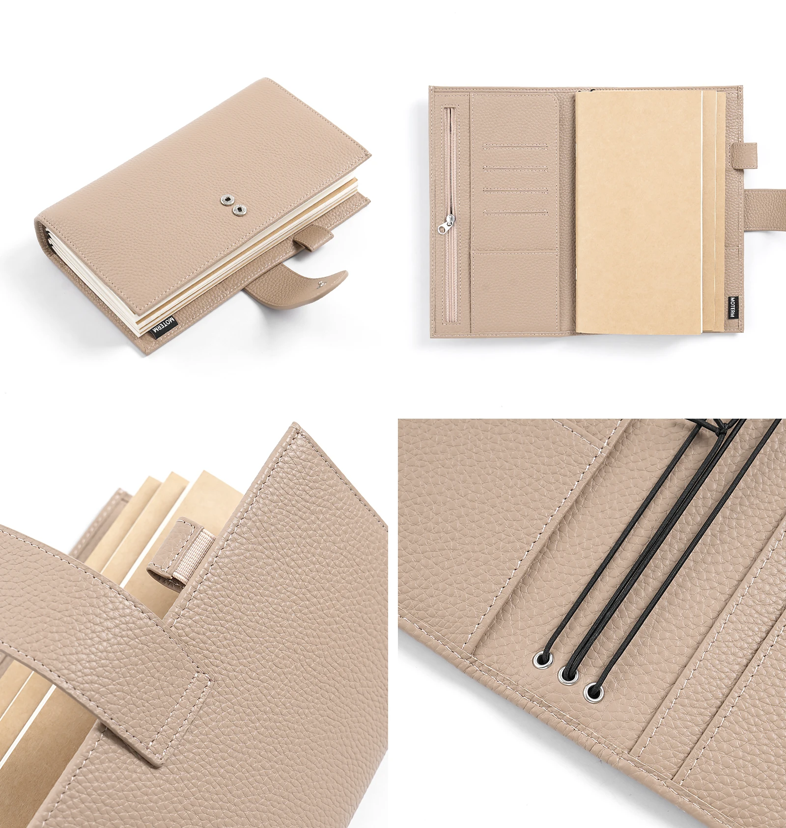 Limited Imperfect Moterm Companion Travel Standard Size TN Notebook Genuine Cowhide Organizer with Back Pocket and Clasp Design