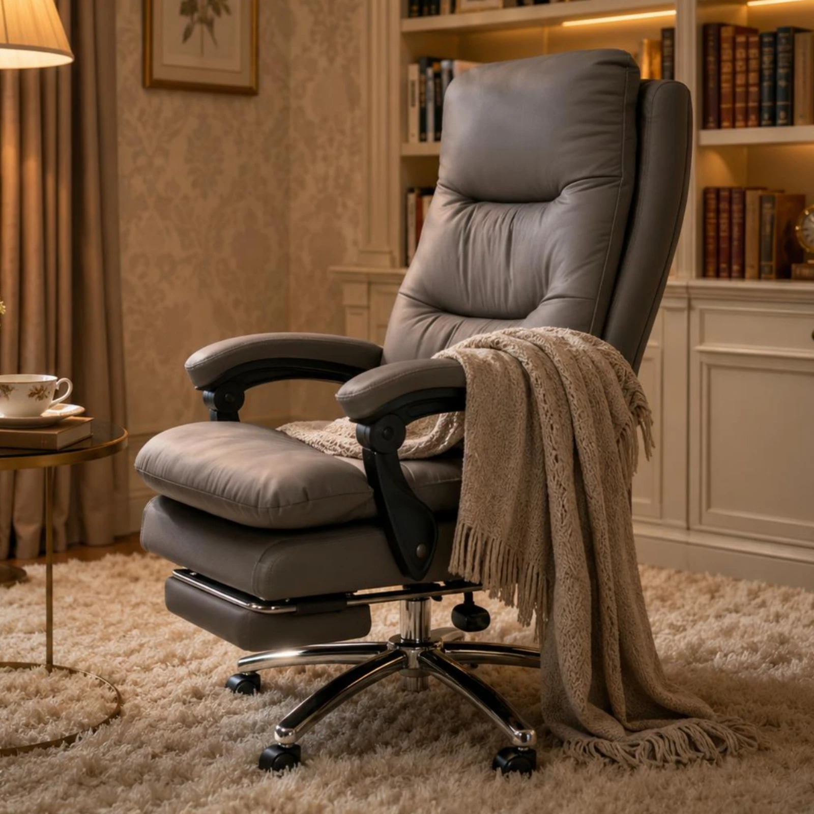 PU Leather Executive Chair Ergonomic High Back Office Chair Lumbar Support Reclining for Study Room