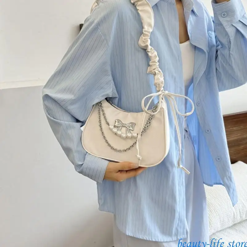 

Fashion Women's PU Leather Shoulder Bag with Bows Detail Versatile Underarm Bags 517D