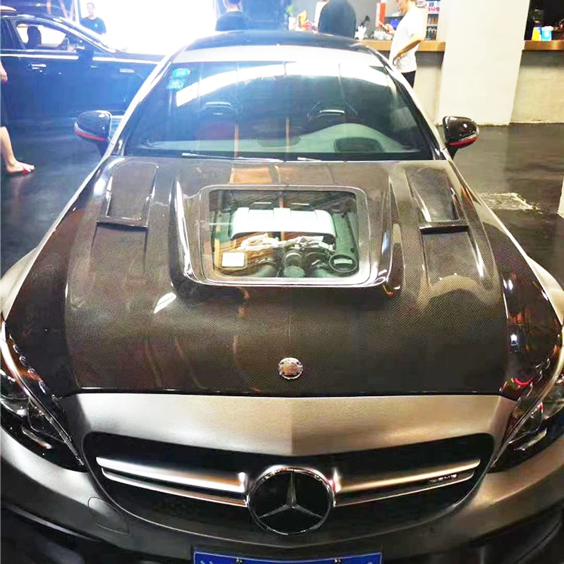 W205 غطاء محرك السيارة من ألياف الكربون الزجاجية الشفافة C180 C200 غطاء محرك السيارة لمرسيدس بنز الفئة C W205 2015-2018 #4